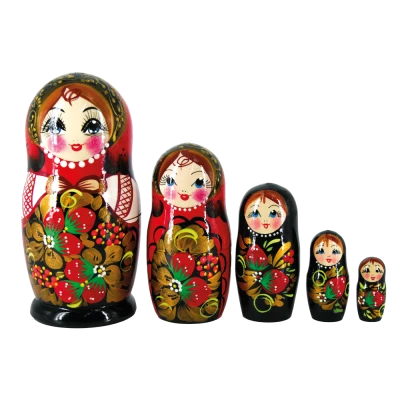 Матрёшка Хохлома клубника чёрная M5 18 см