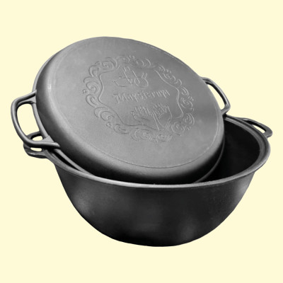 Чугунный узбекский казан 18 литров с крышкой-сковородой-гриль