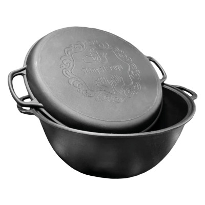 Чугунный узбекский казан 18 литров с крышкой-сковородой-гриль