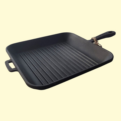 Чугунная сковорода-гриль с с металлической ручкой 28x28x4 см