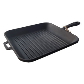 Чугунная сковорода-гриль с с металлической ручкой 28x28x4 см