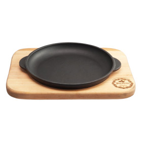 Чугунная сервировочная сковорода 18x2,5 см, с деревянной сервировочной доской