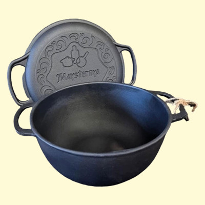 Чугунная кастрюля с крышкой-сковородой 5 л