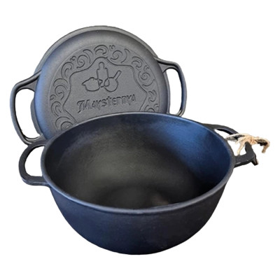 Чугунная кастрюля с крышкой-сковородой 5 л