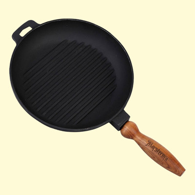 Чугунная сковорода-гриль с деревянной ручкой 24x4 см