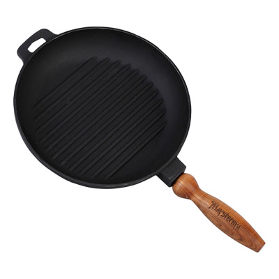 Чугунная сковорода-гриль с деревянной ручкой 24x4 см