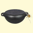 Uzbekischer Kessel aus Gusseisen 15 Liter mit Grillpfannen-Deckel