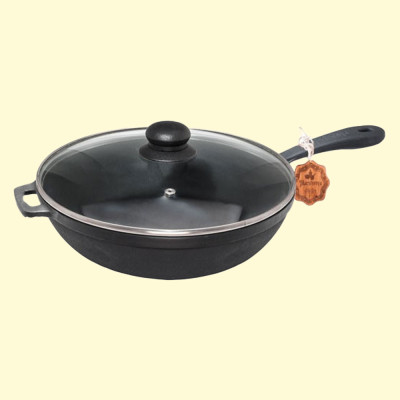 Чугунная сковорода со стеклянной крышкой 22×4 см