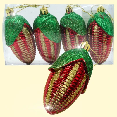 Набор ёлочных игрушек Кукуруза (4 шт.), красные с зеленым, 9 см