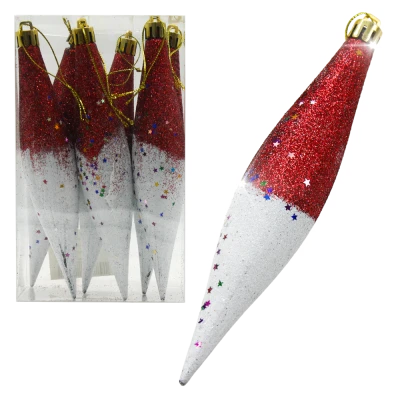 Набор ёлочных игрушек (6 шт), 16 см Сосулька, красные с белым