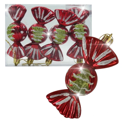 Набор ёлочных игрушек Конфеты 4 шт., красные, 11 х 5 х 4 см