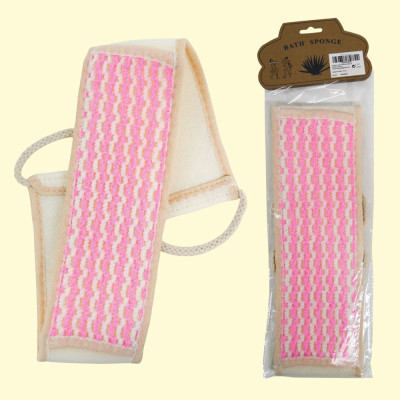 Мочалка 68 x 10 см бело-розовая с ручкой-петлёй