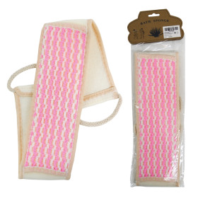 Мочалка 68 x 10 см бело-розовая с ручкой-петлёй