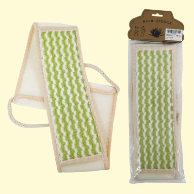 Мочалка 68 x 10 см бело-зеленая с ручкой-петлёй