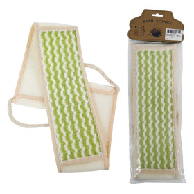 Мочалка 68 x 10 см бело-зеленая с ручкой-петлёй