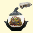 Backtopf Kürbis, weiß-braun mit Henkeln, 0,75 l, mit Kürbis-Dekor (Set mit 6 Töpfen)