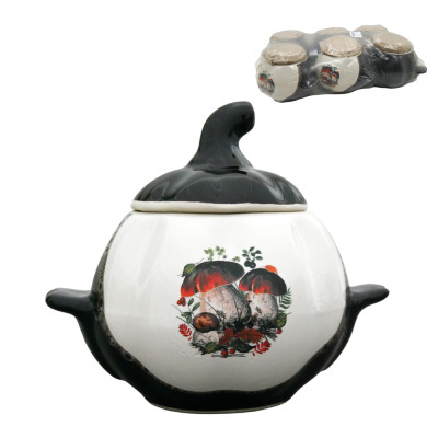 Горшок тыква белокоричневый с ручками 0,75 л для выпекания деколь гриби (набор из 6 горшков)