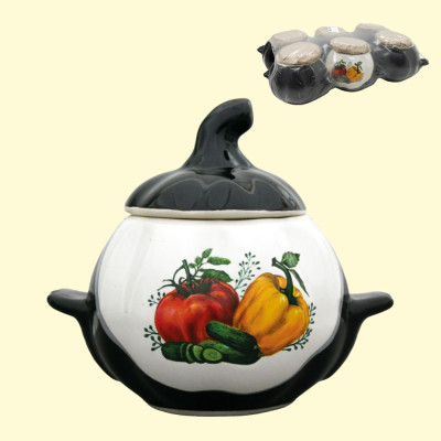 Горшок тыква белокоричневый с ручками 0,75 л для выпекания деколь овощи (набор из 6 горшков)