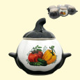 Backtopf Kürbis, weiß-braun mit Henkeln, 0,75 l, mit Gemüse-Dekor (Set mit 6 Töpfen)