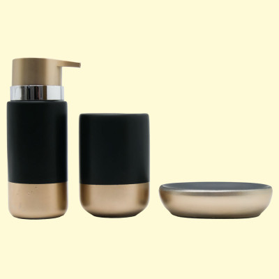 Набор из 3 аксессуаров для ванной из керамики и пластика, черный