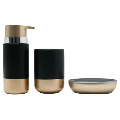 Набор из 3 аксессуаров для ванной из керамики и пластика, черный