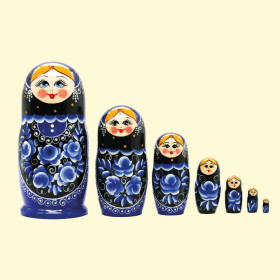 Матрёшка Гжель черная M7, 18 см