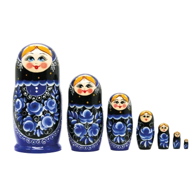 Матрёшка Гжель черная M7, 18 см
