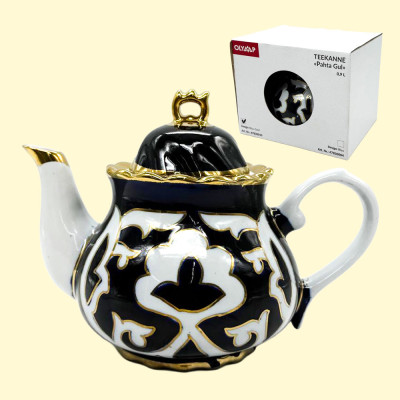 Чайник заварочный Пахта Гул, белый-синий-золото, Узбекистан, 0,9 л