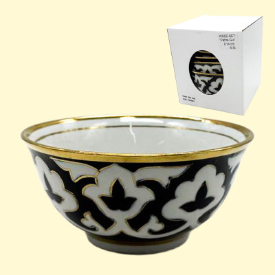 Набор киссэ Пахта Гул 6 шт, белый-синий-золото, Узбекистан, Ø 14 см