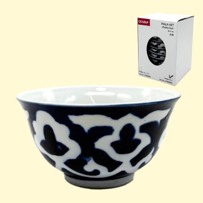 Набор пиал Пахта Гул 6 шт, белый-синий, Узбекистан, Ø 11 см