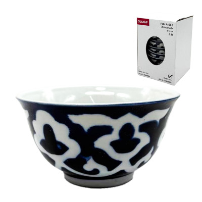 Набор пиал Пахта Гул 6 шт, белый-синий, Узбекистан, Ø 11 см