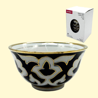 Набор пиал Пахта Гул 6 шт, белый-синий-золото, Узбекистан, Ø 11 см