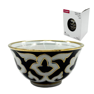 Набор пиал Пахта Гул 6 шт, белый-синий-золото, Узбекистан, Ø 11 см