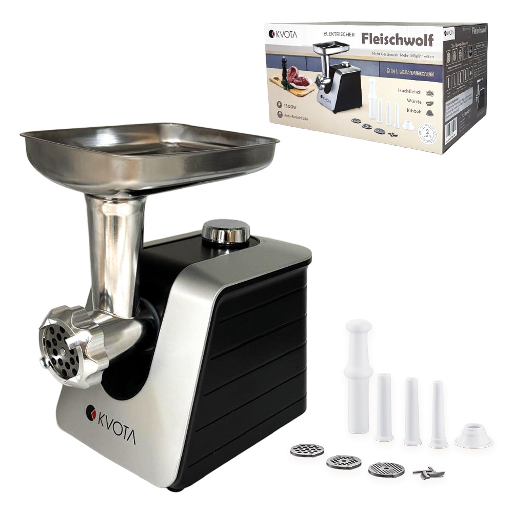 Электрическая мясорубка KVOTA 3-в-1, 1500 Вт, вес 3,3 кг, черный цвет