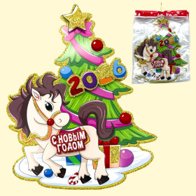 Набор-Бумажное украшение на окно 12 шт. Лошадка с ёлкой 29 x 23 см