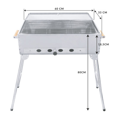 Мангал ПИКНИК новый, ВДШ: 80 x 60 x 33 см, нержавейка 0,8 мм.