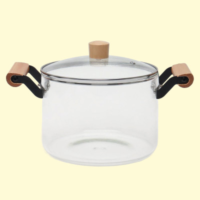 Стеклянная кастрюля 4,5 л с крышкой из стекла и нержавеющей стали и деревянными ручками