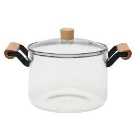 Стеклянная кастрюля 4,5 л с крышкой из стекла и нержавеющей стали и деревянными ручками