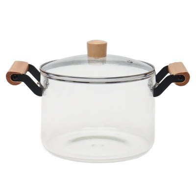 Стеклянная кастрюля 4,5 л с крышкой из стекла и нержавеющей стали и деревянными ручками