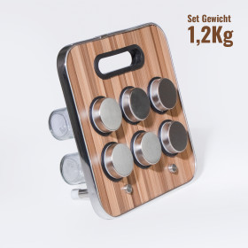 Подставка для специй с 6 баночками, стекло и нержавеющая сталь,корпус под дерево, 23 × 23,5 × 1,5 см