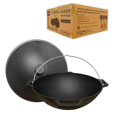 Казан чугунный азиатский с крышкой из чугуна, 12 л