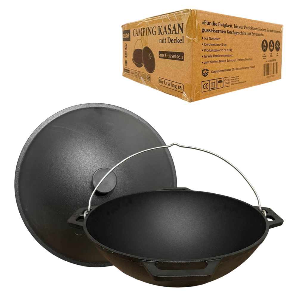 Казан чугунный азиатский с крышкой из чугуна, 12 л