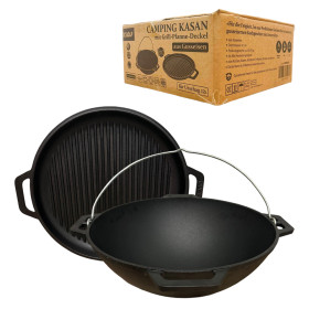 Казан Азиатский с крышкой - гриль - сковородой из чугуна, 12 л,