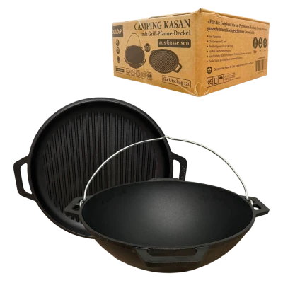 Казан Азиатский с крышкой - гриль - сковородой из чугуна, 12 л,