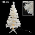Weißer, buschiger Weihnachtsbaum mit Lichtfasern (warmgelb, 8 Modi), 120 cm