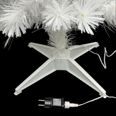 Ёлочка новогодняя белая, пушистая, со световыми волокнами (тёплый жёлтый, 8 режимов), 120 см