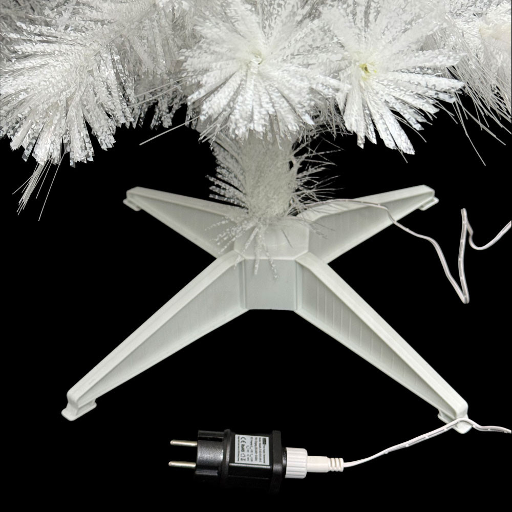 Ёлочка новогодняя белая, пушистая, со световыми волокнами (тёплый жёлтый, 8 режимов), 120 см