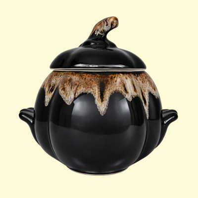 Супница Тыква коричневая с крышкой и ручками, керамическая, 1,7 л, для выпекания