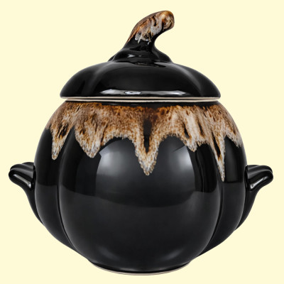 Супница Тыква коричневая с крышкой и ручками, керамическая, 2,4 л, для выпекания