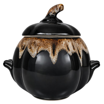 Супница Тыква коричневая с крышкой и ручками, керамическая, 2,4 л, для выпекания